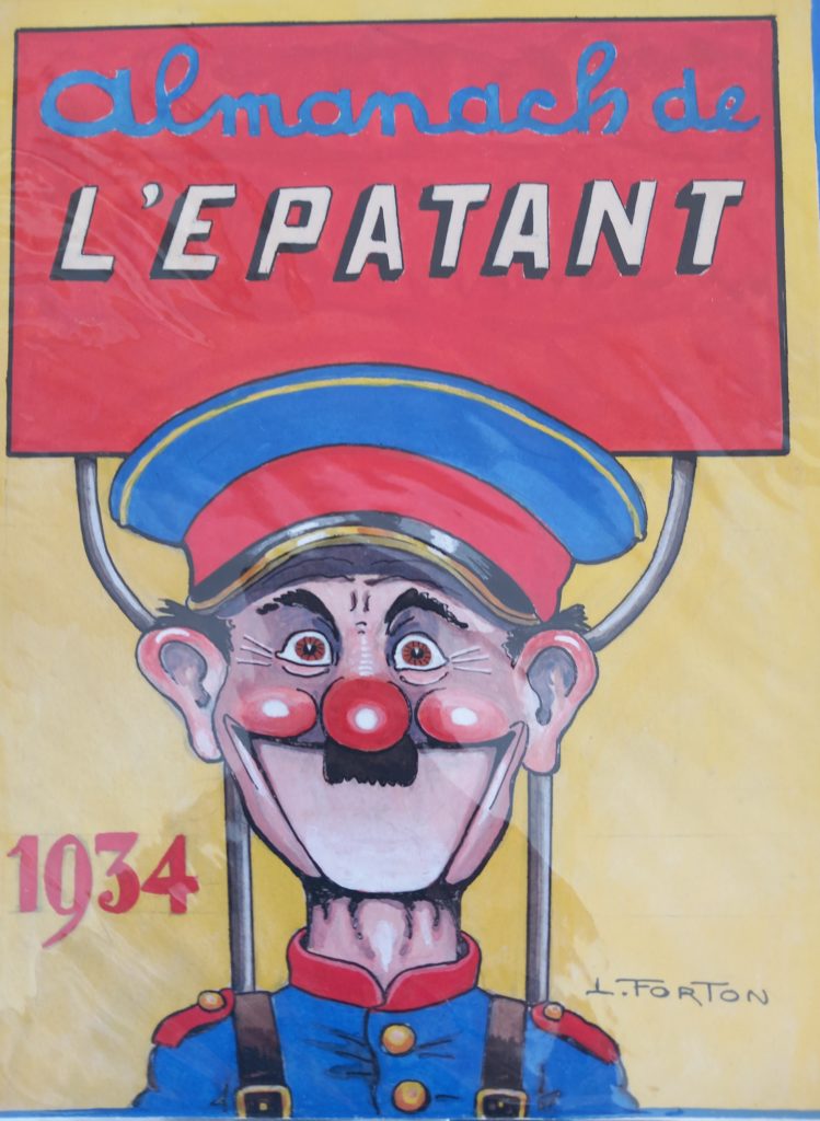 Forton, Etude pour la couverture de l&rsquo;almanach « L&rsquo;Epatant », tableau vendu par la galerie Offenstadt.