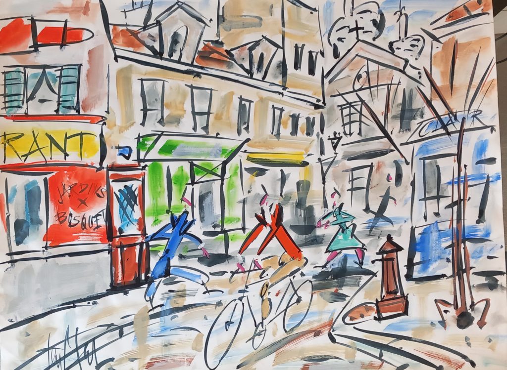 Cycliste à Montmartre, tableau vendu par la galerie Offenstadt.